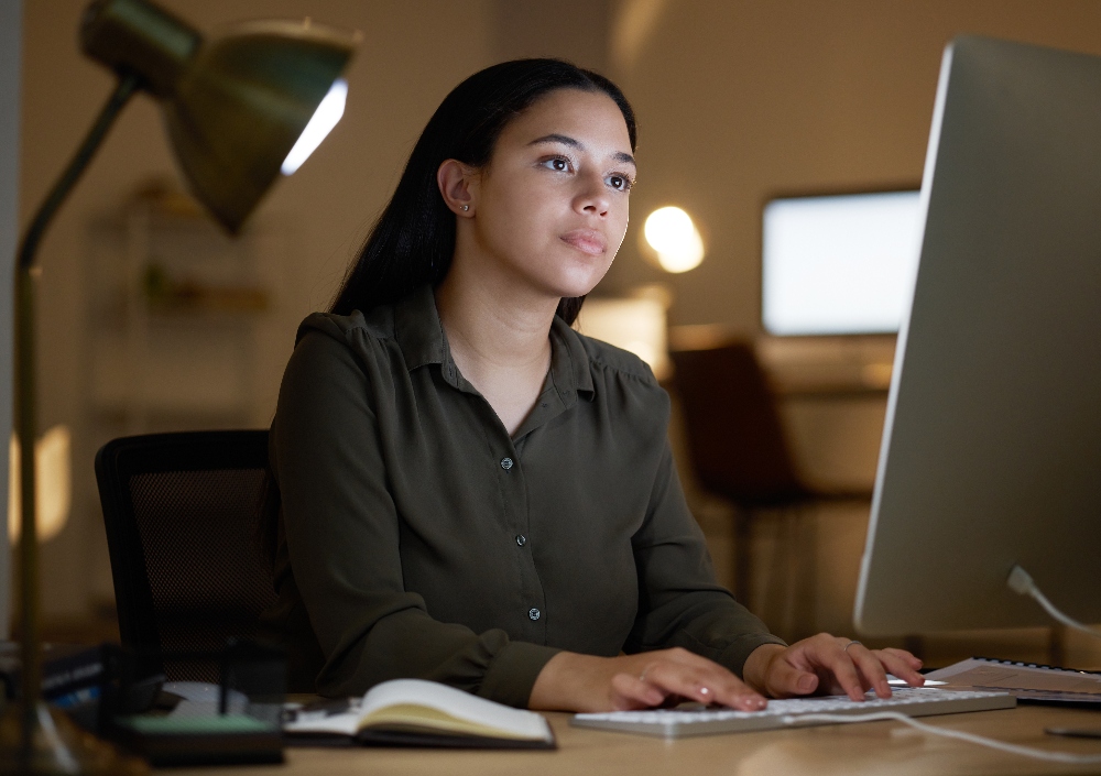 woman using computer